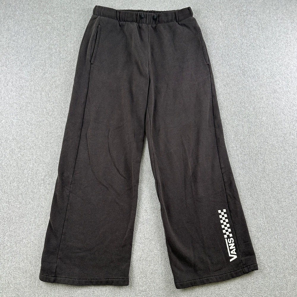 Vans Sweatpants Womens Large Wide Leg Black Checkerboard Logo Skateboard Fleece